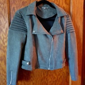 Faux Suede Gray/Green Bomber Jacket SML